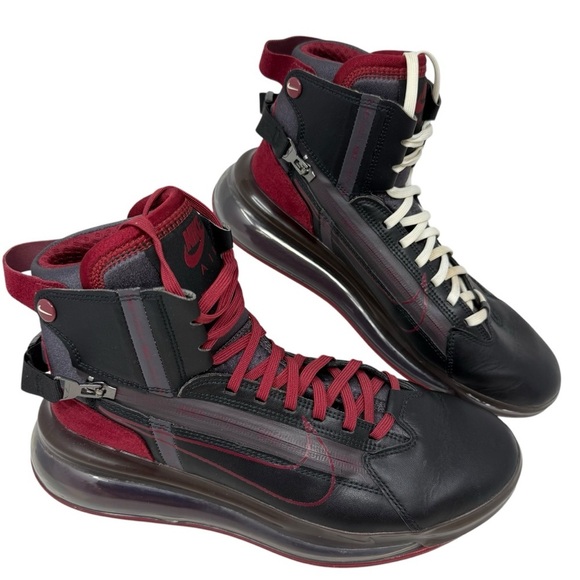 Nike Air Max 720 Saturn Black Team Red Thunder Gray Leather Sneakers Size 7.5 - Picture 1 of 16